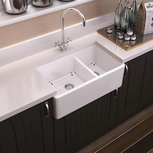 Latoscana 33 Fireclay Farmhouse Sink, 60/40 Double Bowl, White, LTD33 –  The Sink Boutique