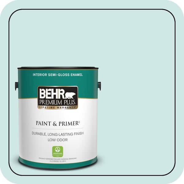 BEHR PREMIUM PLUS 1 gal. Home Decorators Collection #HDC-WR14-5 Icicle Mint Semi-Gloss Enamel Low Odor Interior Paint & Primer