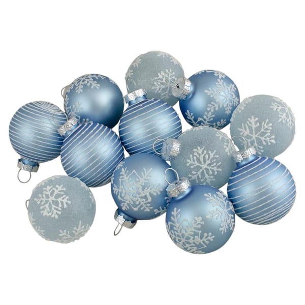 Northlight Light Blue Glass Christmas Ornaments 1.75 in. (45 mm) (Set of 12)
