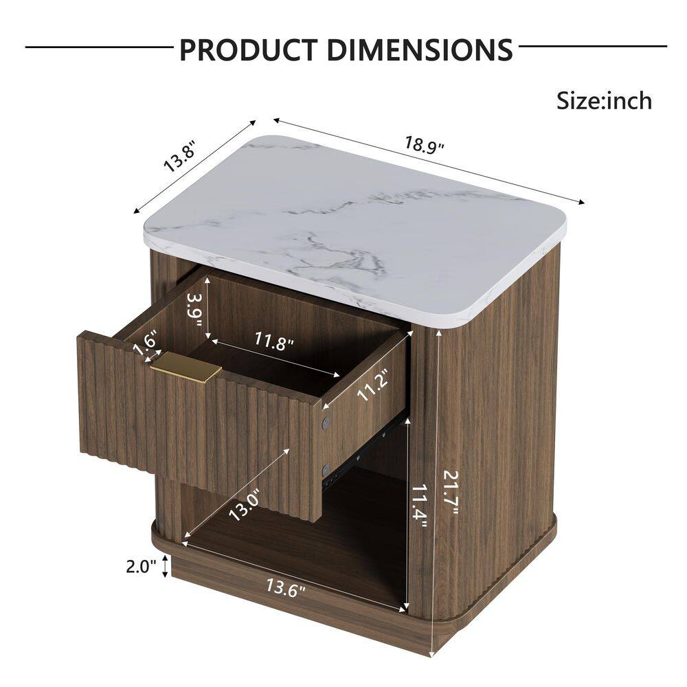 Dimension diagram of the nightstand with specifications.