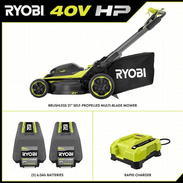 40V HP Brushless 21 in. Cordless Battery Walk Behind Multi-Blade Self-Propelled Mower w/ (2) 6.0Ah Batteries and Charger