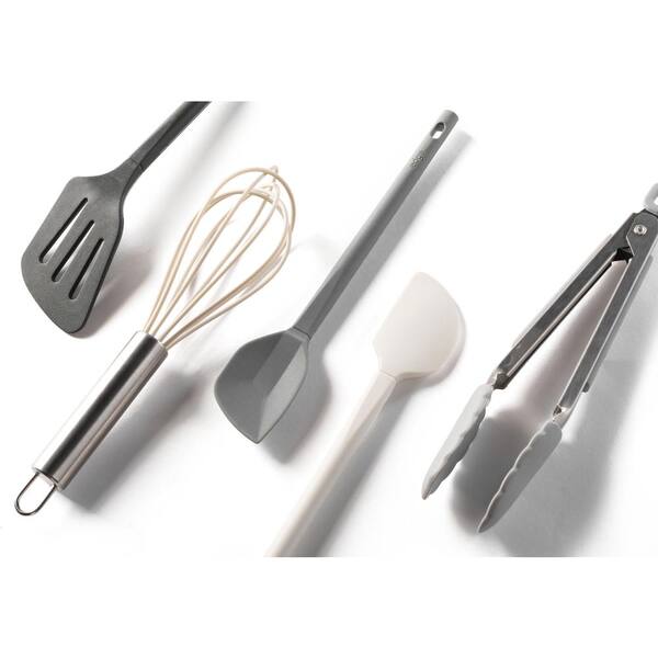 edge 5-Piece Charcoal Mini Silicone Utensil Set, Tongs, Whisk, Slotted Turner and 2-Spatulas
