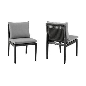 Grand Black Aluminum Outdoor Dining Chair with Dark Grey Cushions (2-Pack)