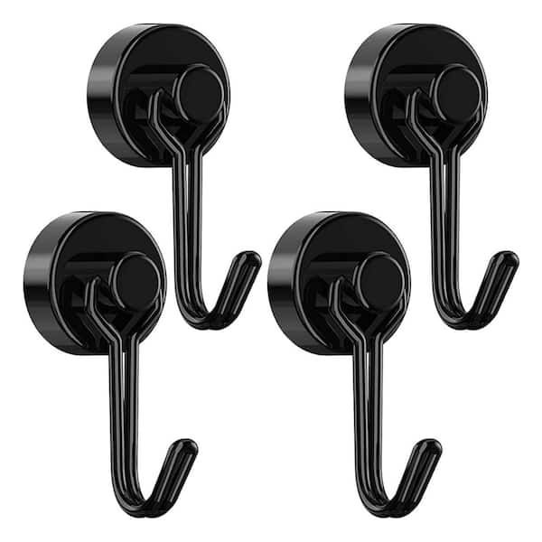 Stainless Steel Magnetic Hooks for Fridge, Oven, Grill, Key, Tools Holder, Kitchen, Hanging, Black (4-Pack)