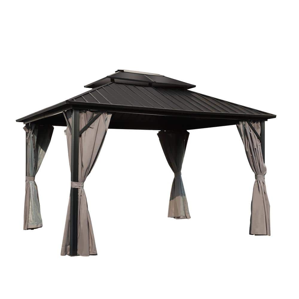 VEIKOUS 12 ft. x 12 ft. Aluminum Double Hardtop Gazebo with Grey