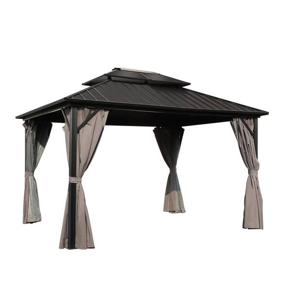 VEIKOUS 12 ft. x 12 ft. Aluminum Double Hardtop Gazebo with Grey ...