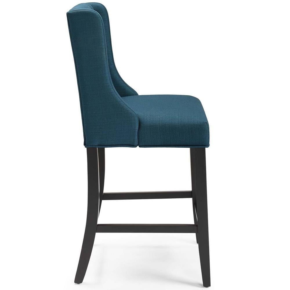 Azure Tufted Button Upholstered Fabric Counter Stool with Solid Wood Legs