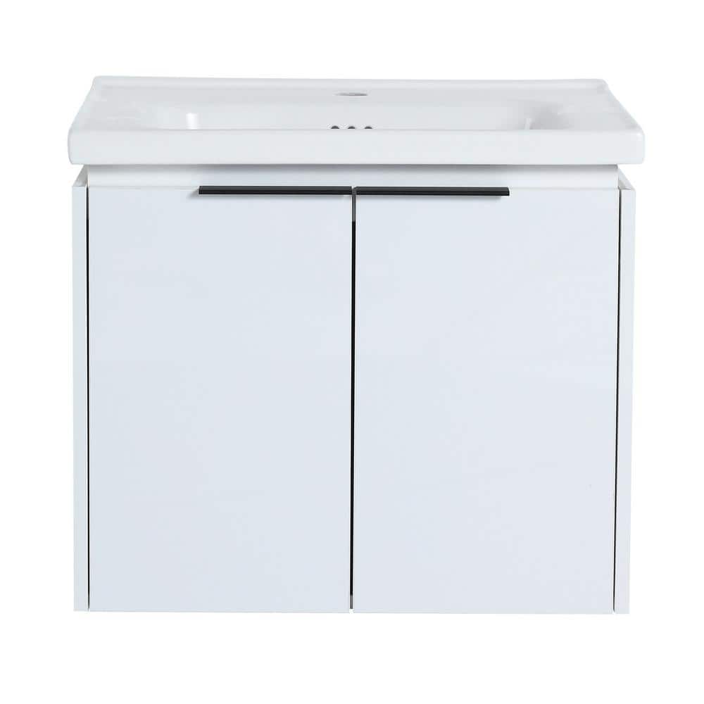 23.80 in. W x 18.50 in. D x 20.70 in. H Single Sink Wall Mounted Bath Vanity in White with White Ceramic Top price history on PriceWatchPro