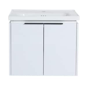 23.80 in. W x 18.50 in. D x 20.70 in. H Single Sink Wall Mounted Bath Vanity in White with White Ceramic Top