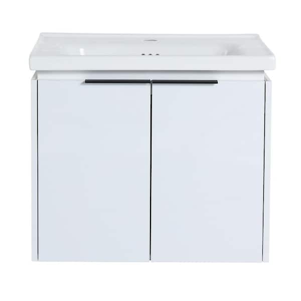 Boosicavelly 23.80 in. W x 18.50 in. D x 20.70 in. H Single Sink Wall Mounted Bath Vanity in White with White Ceramic Top