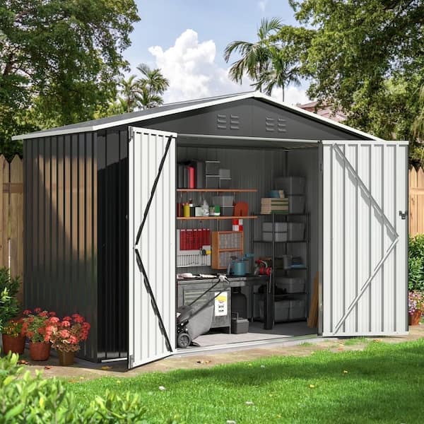 NETAJE 9 ft. W x 4 ft. D Metal Storage Shed with Lockable Doors