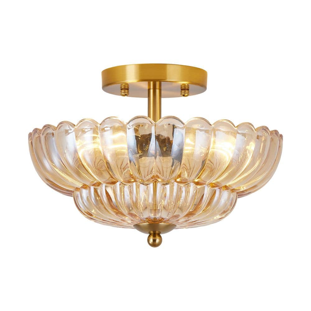 11.8 in Modern Bowl Gloss Brass Finish Vintage Amber Glass Semi-Flush Mount Ceiling Light for Bedroom, Kitchen 1 Pack price history on PriceWatchPro