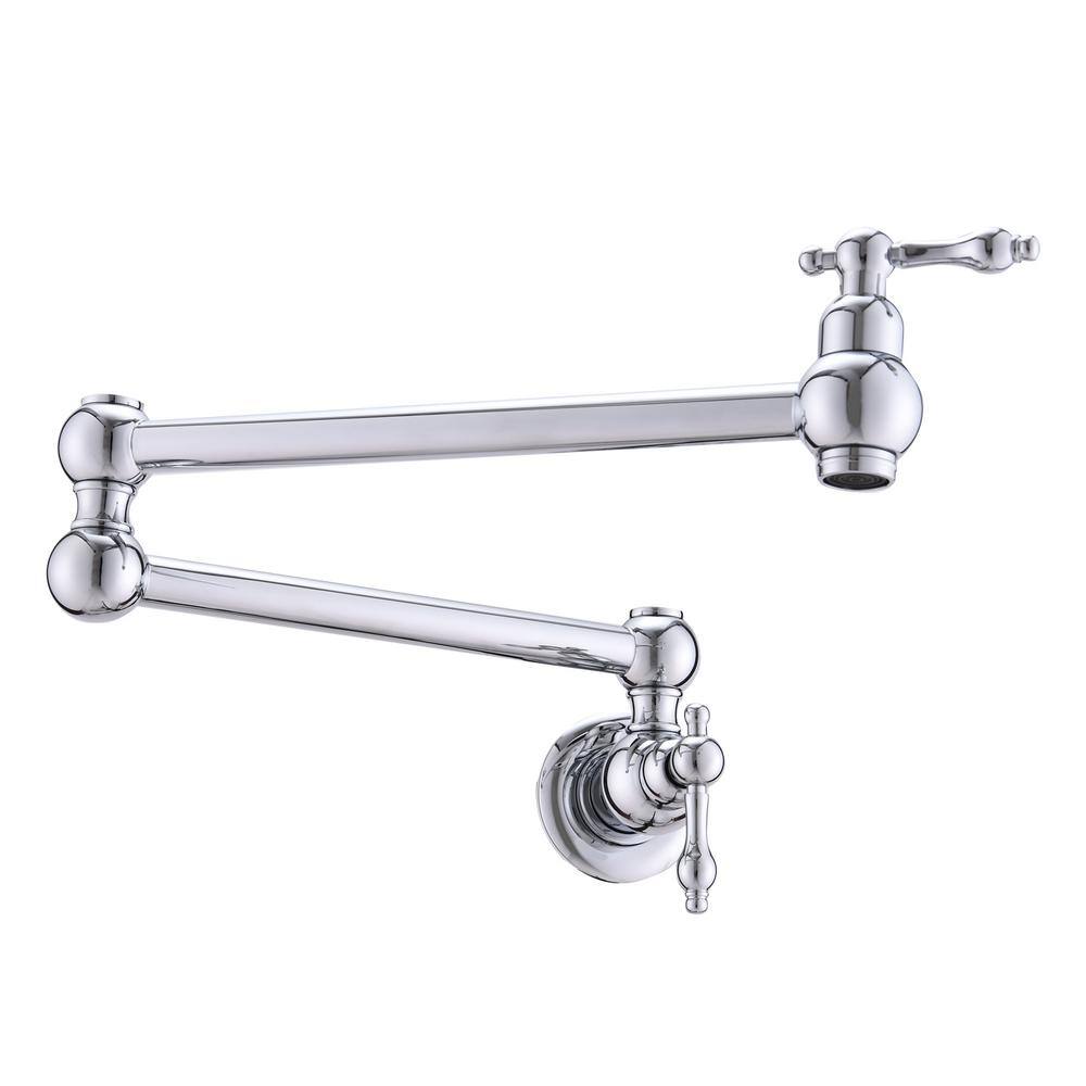 Chrome Wall-Mount Pot Filler Faucet with Dual Swing Arms