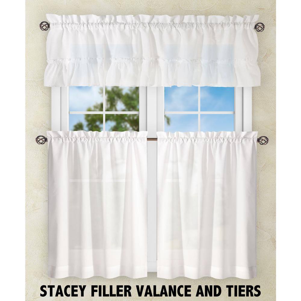 Stacey White 56" x 24" Polyester Cotton Tailored Tier Curtains