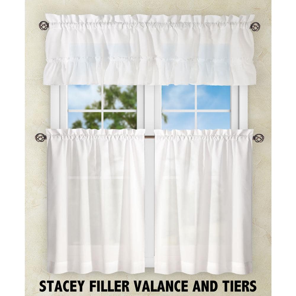 White Textured Fabric Rod Pocket Ruffled Valance 54" x 13"