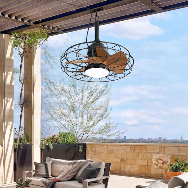 18 in. Brown Indoor/Outdoor Wet-Rated Powerful LED Caged Modern Ceiling Fan with Lights and Smart Remote