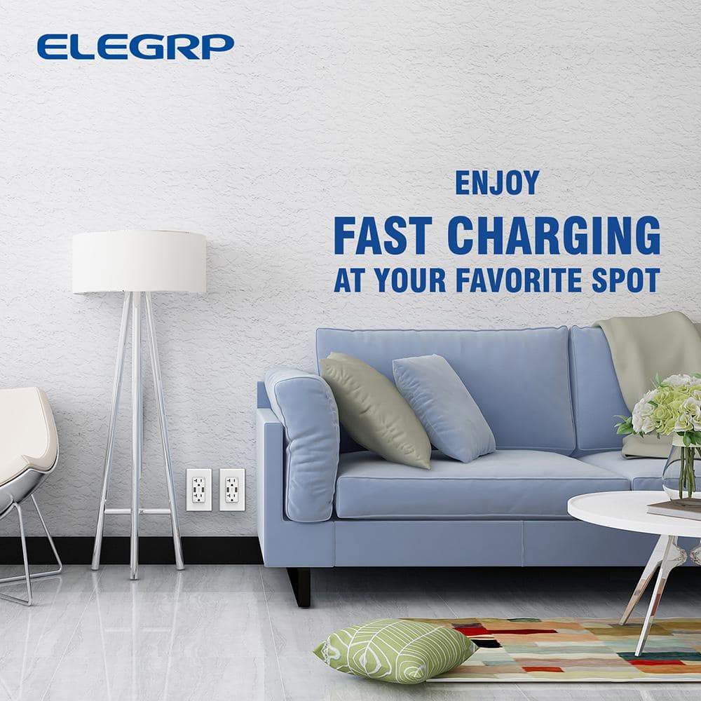 White Dual USB Wall Charger with Tamper Resistant Outlets