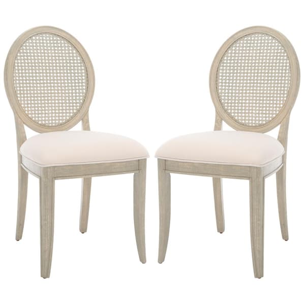 SAFAVIEH Karlee Beige/Rustic Gray 21.5 in. Rattan Dining Chair Set of 2