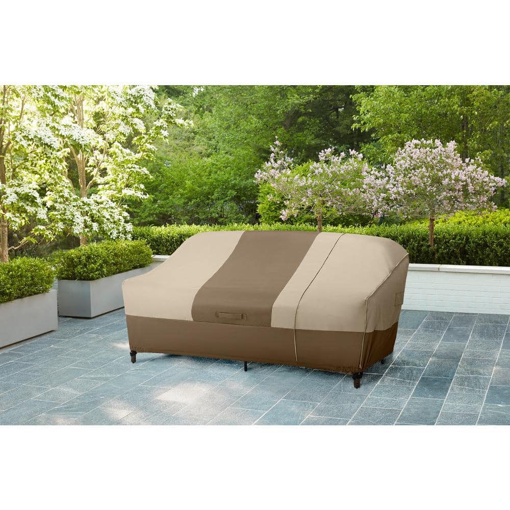 Hampton Bay 38 in. L x 77.3 in. W x 31 in. H Beige Patio Furniture Loveseat and Sofa (2-In-1) Cover