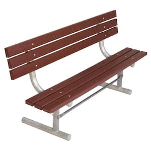 6 ft. Brown Portable Commercial Park Recycled Plastic Bench with Back