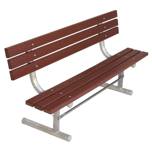 Ultra Play 6 ft. Brown Portable Commercial Park Recycled Plastic Bench with Back
