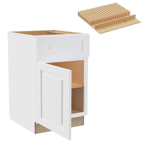Grayson 21 in. W x 24 in. D x 34.5 in. H Assembled Plywood Base Kitchen Cabinet in Pacific White with Knife Block LH