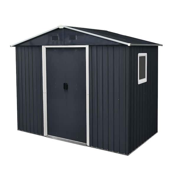 Outdoor Storage Shed 8 ft. W x 4 ft. D Metal Shed with Window and Foundation Black (32 sq. ft. )