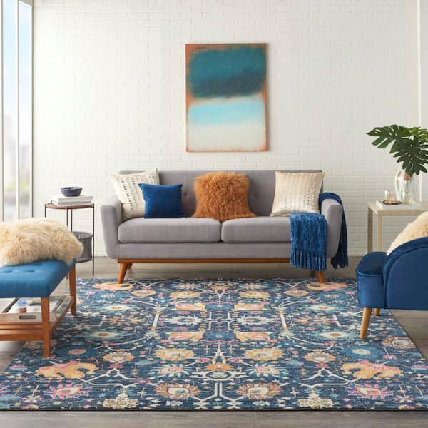Passion Navy 7 ft. x 10 ft. Floral Transitional Area Rug