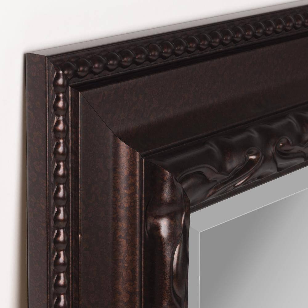 Bronze Rectangular Beveled Wall Mirror with Embossed Frame
