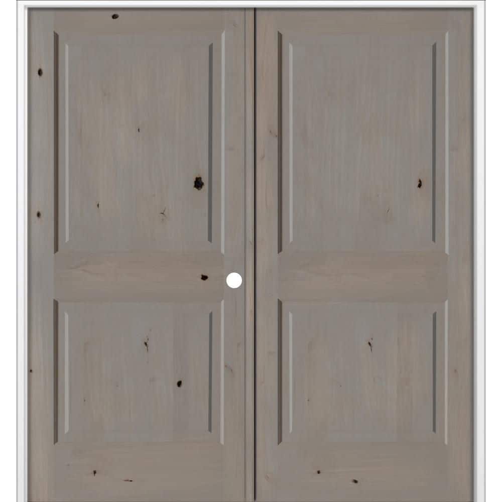 72 in. x 80 in Rustic Knotty Alder 2-Panel Left Handed BEHR Weathered Gray Stain Wood Double Prehung Interior Door price history on PriceWatchPro