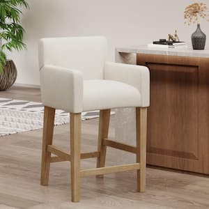 Deville 26 in. Beige and Weathered Brown Wood Bar Stool