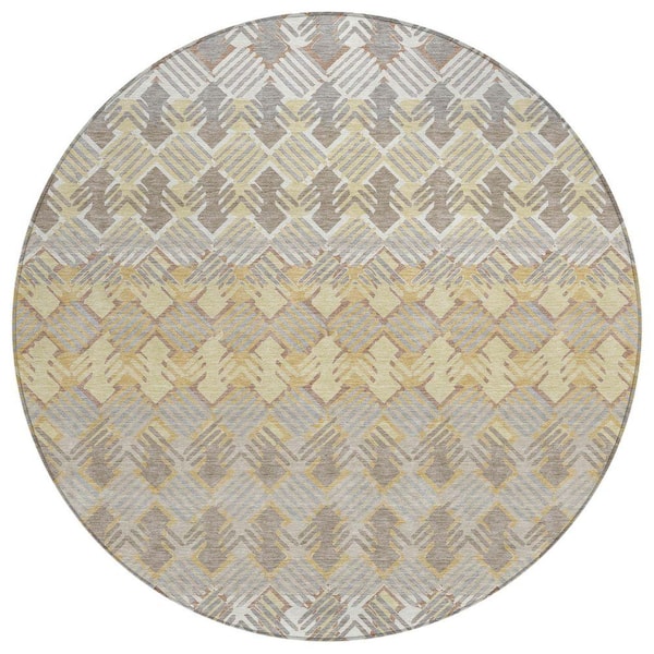 Chantille Machine Washable Indoor/Outdoor Abstract ACN2773 Wheat 8 ft. x 8 ft. Round Rug
