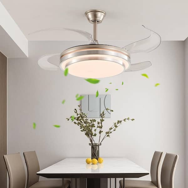 42 in. 3-Tier White Modern LED Downrod Mount Standard Ceiling Fan with Remote Control, Retractable Blades 6-Speed