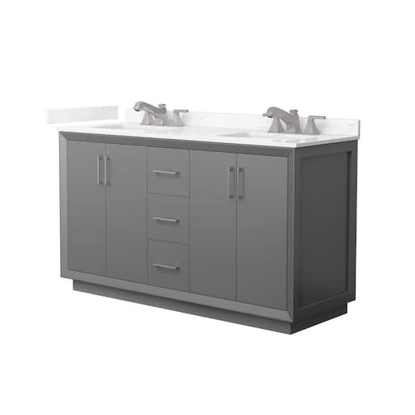 Wyndham Collection Strada 60 in. W x 22 in. D x 35 in. H Double Bath Vanity in Dark Gray with Giotto Quartz Top