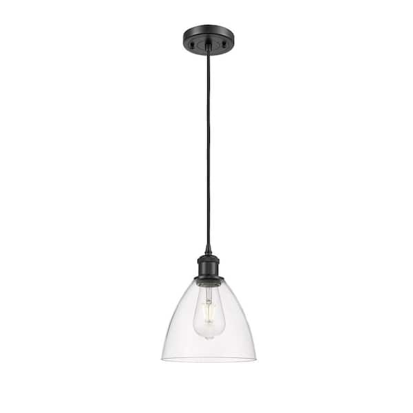 Innovations Bristol Glass 1-Light Matte Black Clear Shaded Pendant Light with Clear Glass Shade
