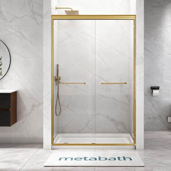 45 to 48 in. W x 72 in. H Semi Frameless Double Sliding Shower Door in Brushed Gold with 5/16 in. Tempered Clear Glass