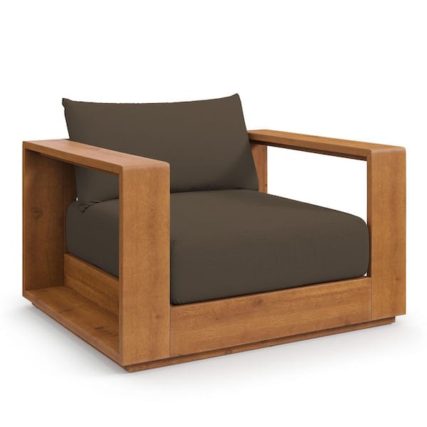Tahoe Acacia Wood Outdoor Patio Chair in Natural Cocoa With Weather-Resistant Cushions