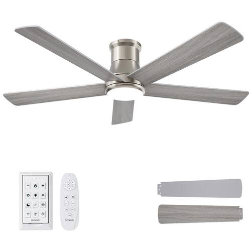52 in. Indoor/Outdoor Nickel Downrod Mount Ceiling Fan with Dimmable LED Lights and Remote, Quiet Reversible DC Motor ZXXC Ceiling Fans With Lights