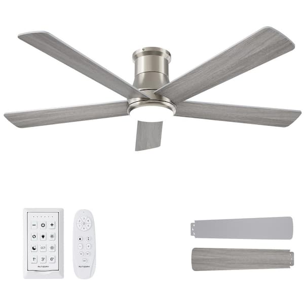52 in. Indoor/Outdoor Nickel Downrod Mount Ceiling Fan with Dimmable LED Lights and Remote, Quiet Reversible DC Motor