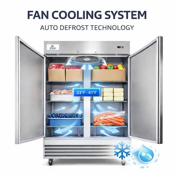 54 in. W 49 cu. ft. NSF Commercial 2-Door Reach in Upright Refrigerator in Stainless Steel