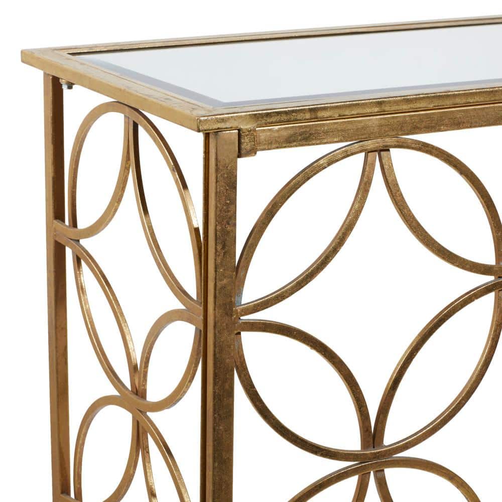 Elegant Gold Metal & Mirrored Glass Console Table, 47" x 32"