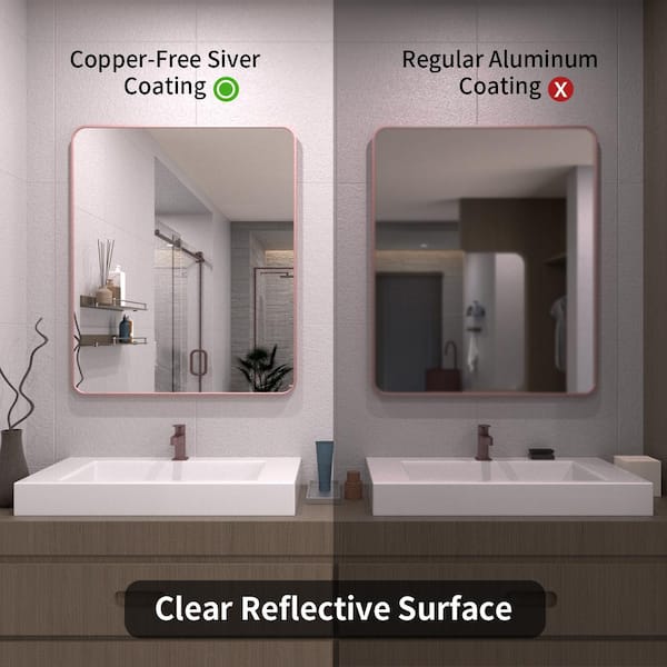 30 in. W x 36 in. H Rectangular Framed Wall Bathroom Vanity Mirror in Rose Gold 30 in. W x 36 in. H Rectangular Framed Wall Bathroom Vanity Mirror in Rose Gold
