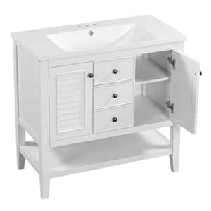 35 in. W x 17.9 in D. x 33.4 in. H Freestanding Bathroom Vanity in White with 3 Drawers and Elegant Ceramic Sink Top