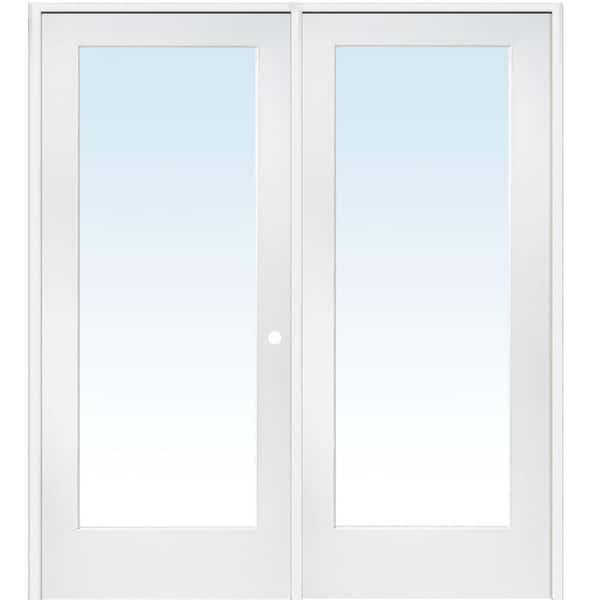60 in. x 80 in. Left Hand Active Primed Composite Clear Glass Full Lite Prehung Interior French Door