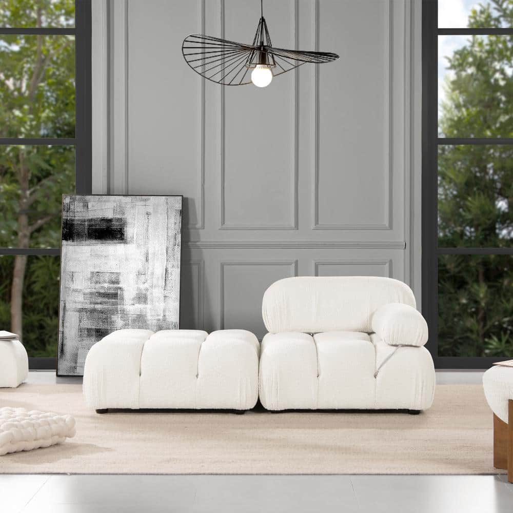 Ivory White Bouclé 72.5" Modular Tufted Loveseat Sofa