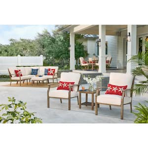 Geneva Brown Wicker and Metal Outdoor Patio Lounge Chair with CushionGuard Almond Tan Cushions (2-Pack)