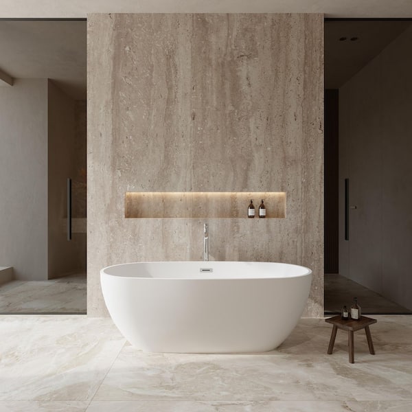 Wyndham Collection Juno 67 in. Acrylic Flatbottom Bathtub in Matte White with Polished Chrome Trim and Floor Mounted Faucet