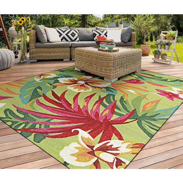 Covington Painted Fern Fern-Red 4 ft. x 6 ft. Indoor/Outdoor Area Rug