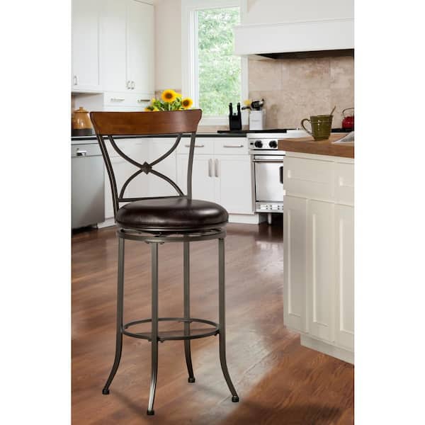 Hillsdale Furniture Camerson 30 in. Charcoal Gray and Chestnut Brown X-Back Counter Stool