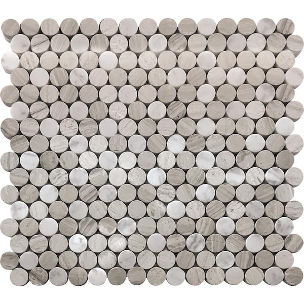 Apollo Tile Gray White 4 in. x 5 in. Polished Round Penny Marble Floor and Wall Mosaic Tile Sample (0.13 sq. ft./Piece)